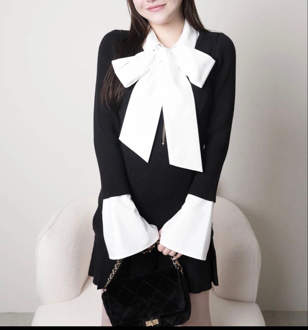 フロントZIPニットプリーツワンピース