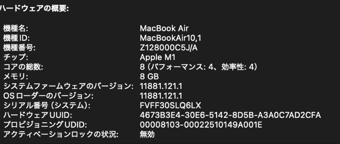 Apple M1 MacBook Air A2337 シルバー 13インチ