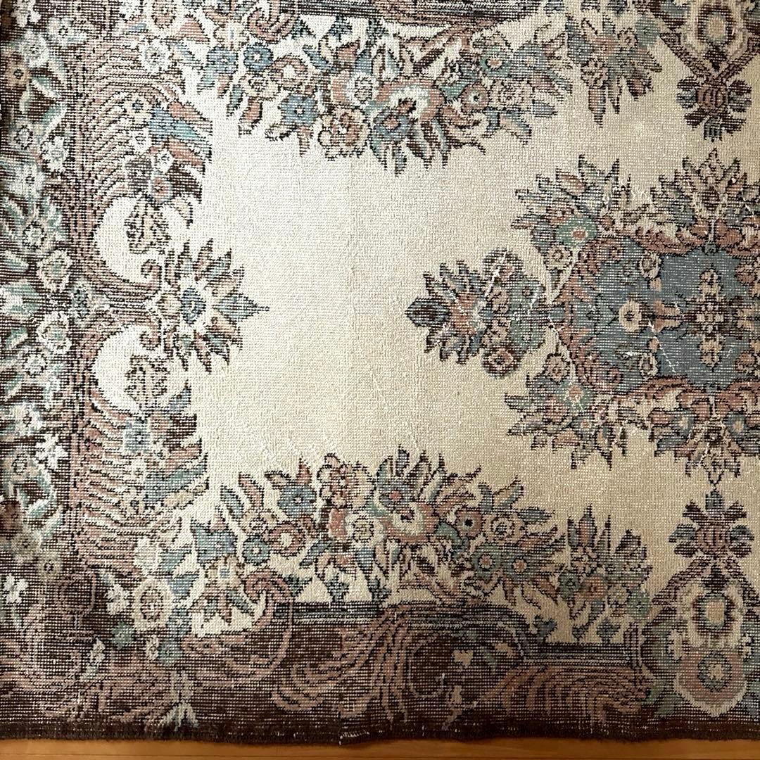 119×204ブラウン×クリーム　ピンク水色　メダリオン　トルコヴィンテージラグ