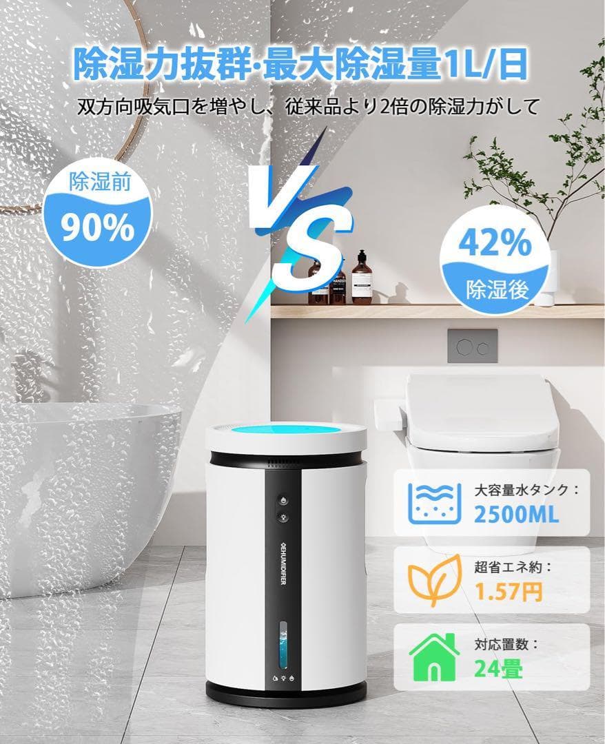 新品 除湿機 15畳対応 おしゃれ 2.5Lタンク 衣類乾燥 部屋干し 空気清浄