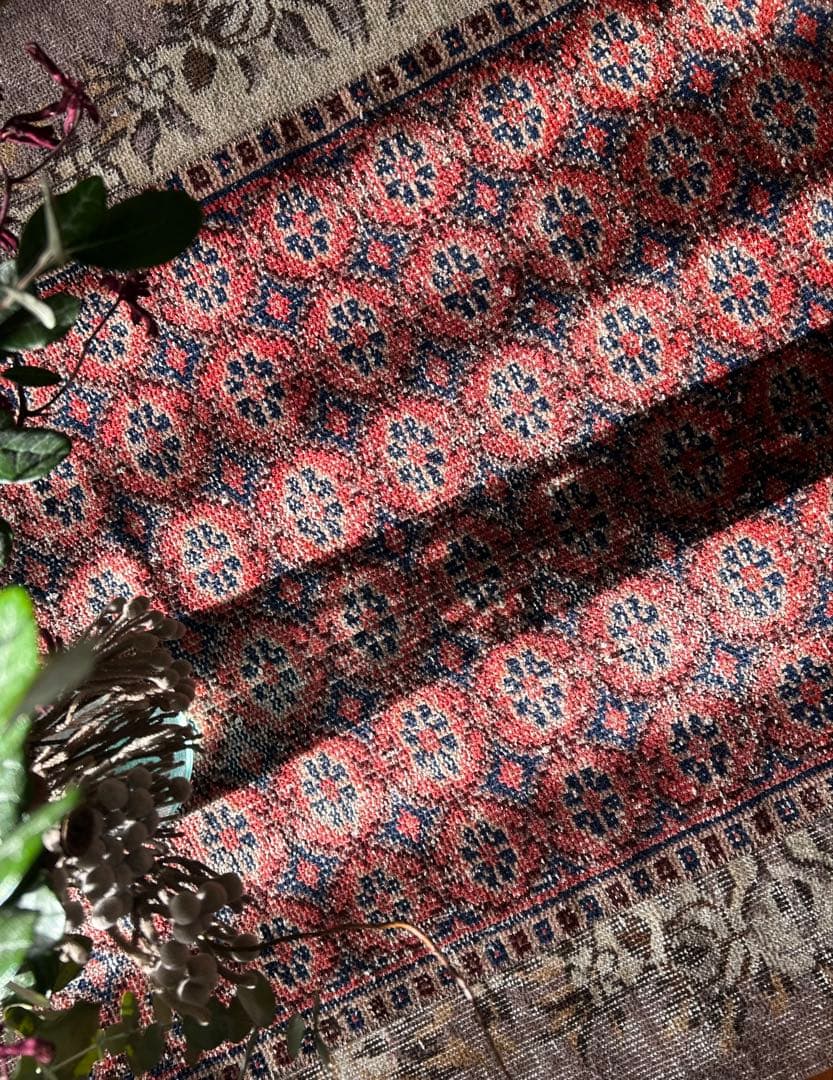 110×74 レア柄　お花のstamp トルコ　ヴィンテージラグ　トルコラグ