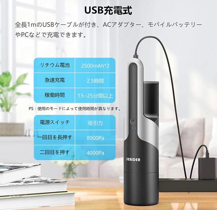 ハンディクリーナー コードレス 卓上クリーナー 小型掃除機 ミニ強力8000Pa