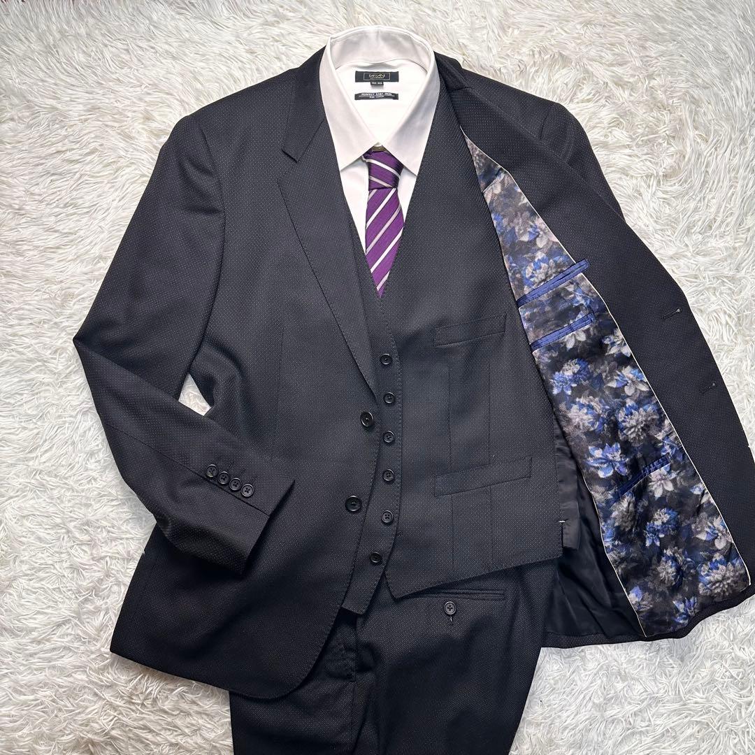 希少 極美品 ポールスミス 蓮柄 花柄 3ピース セットアップ 総裏 LX 黒