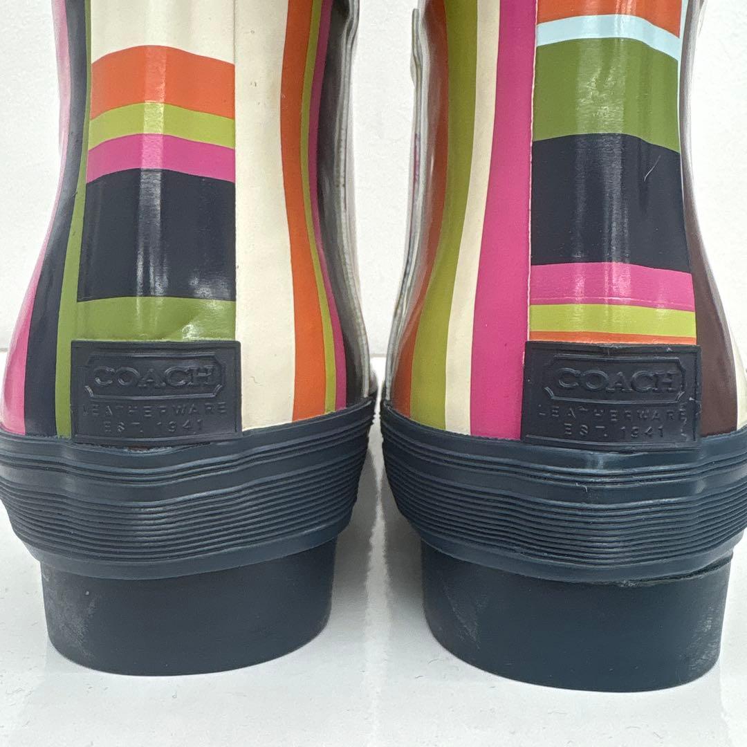 COACH コーチ ストライプ レインブーツ 長靴 未使用品 マルチカラー