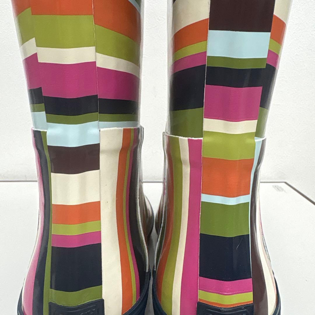 COACH コーチ ストライプ レインブーツ 長靴 未使用品 マルチカラー