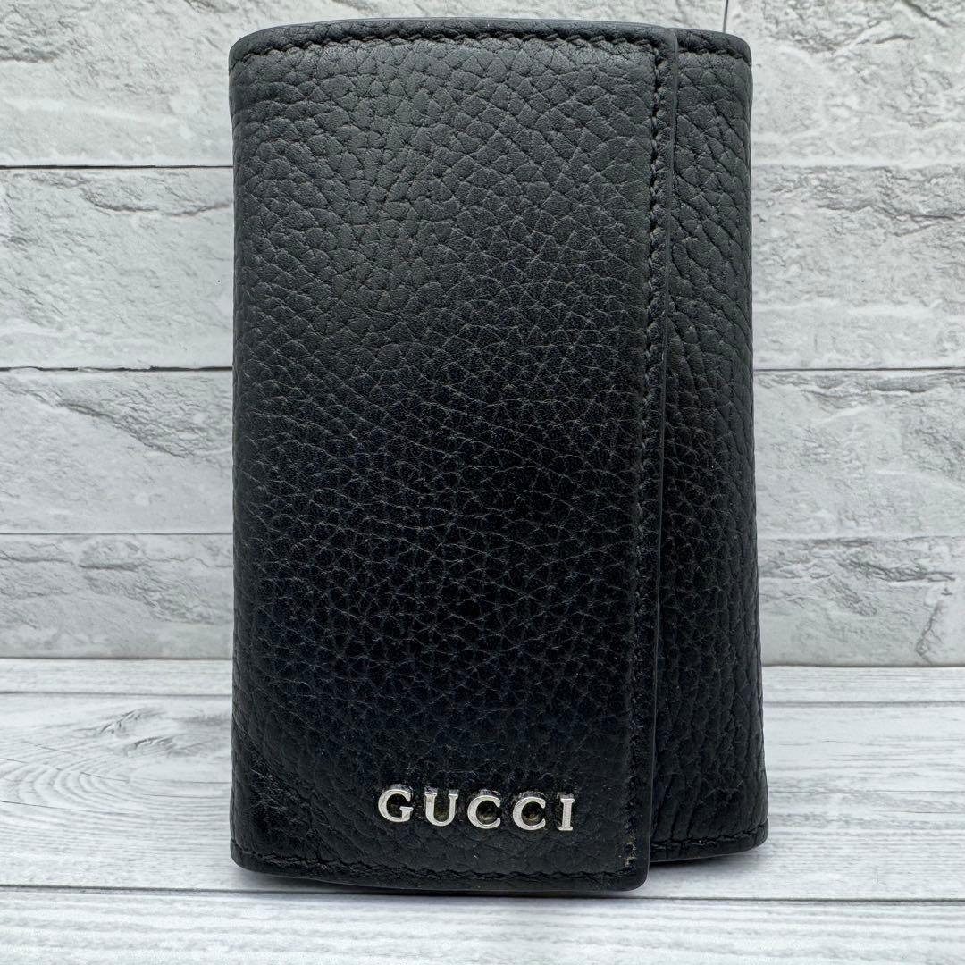 【美品】GUCCI　キーケース　6連 ロゴ　レザー　ブラック