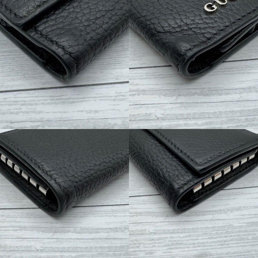 【美品】GUCCI　キーケース　6連 ロゴ　レザー　ブラック