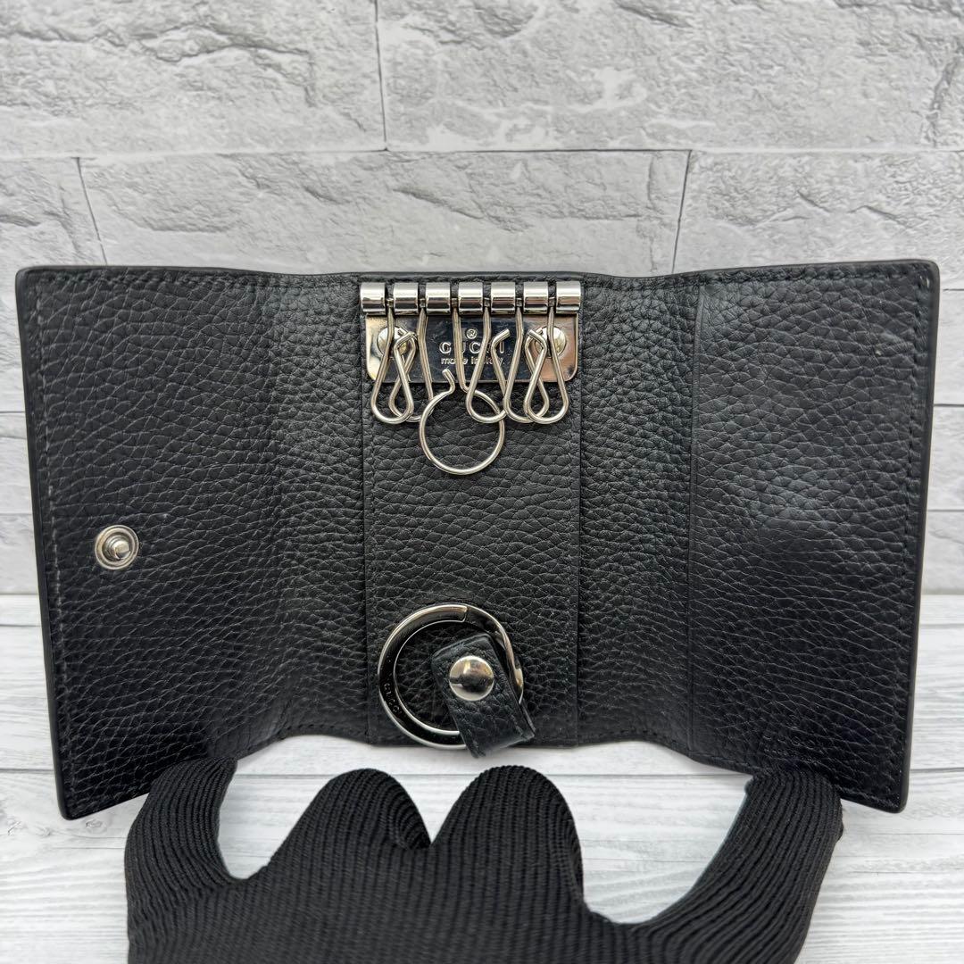 【美品】GUCCI　キーケース　6連 ロゴ　レザー　ブラック