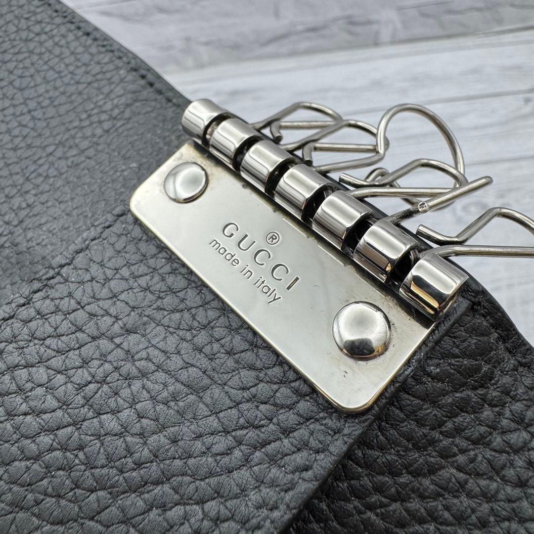 【美品】GUCCI　キーケース　6連 ロゴ　レザー　ブラック