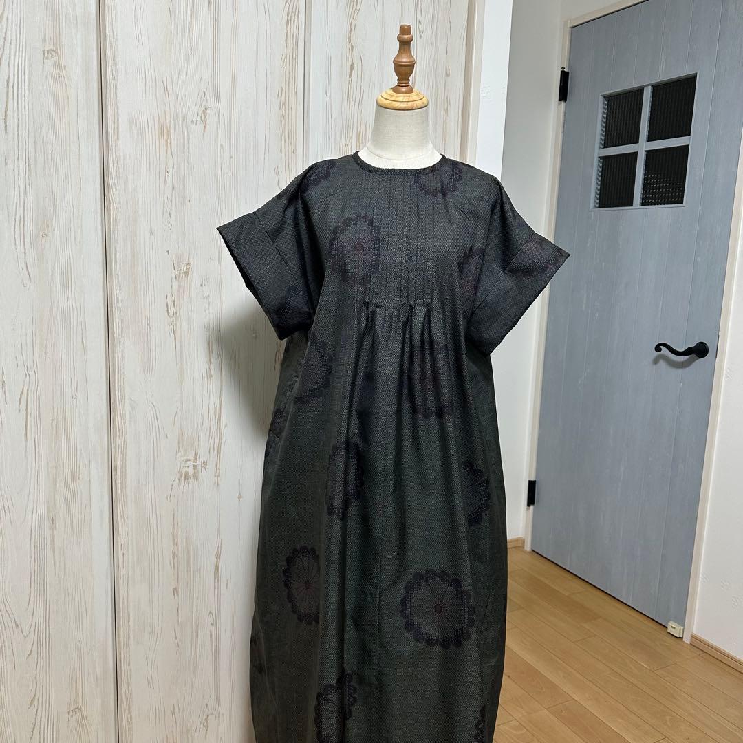 着物リメイク 大島紬(7マルキ)からピンタックのゆったりワンピース