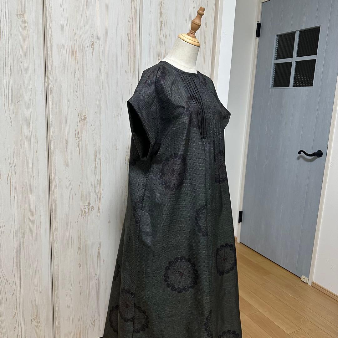 着物リメイク 大島紬(7マルキ)からピンタックのゆったりワンピース