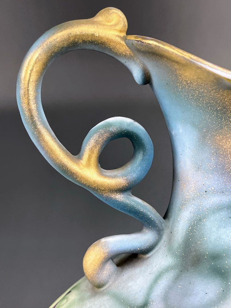 【希少】オールドノリタケ 焼き付け金彩 スミレ紋 花瓶 金釉の霧吹き 金彩ミスト