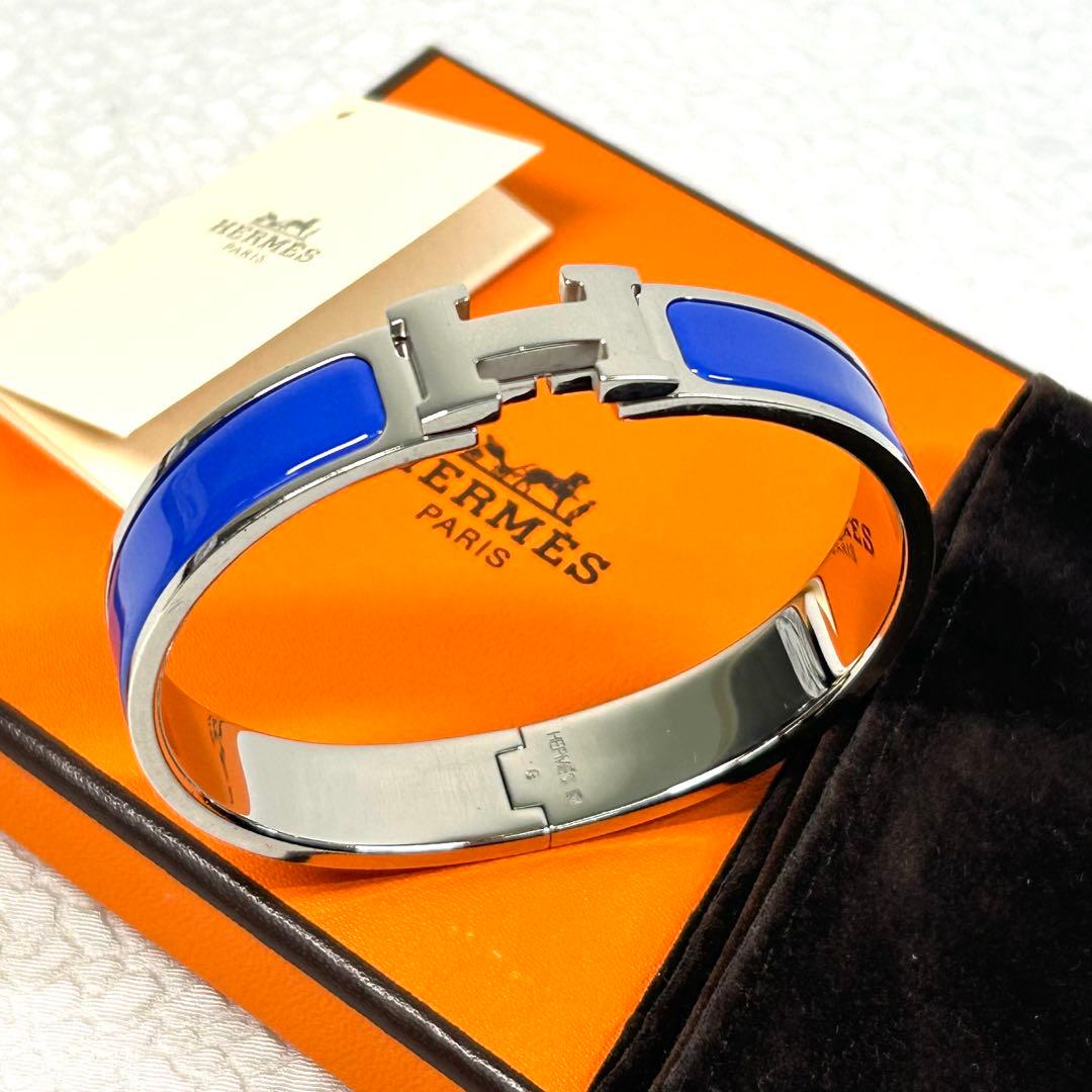 エルメス Hバングル クリッククラック ブレスレット シルバー ブルー