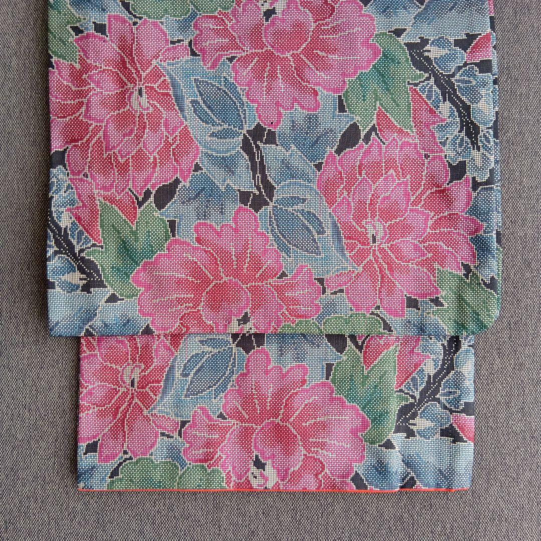 着物リメイク＊７マルキ本場大島紬 大輪柄＊ノースリーブテント型フレアーワンピース