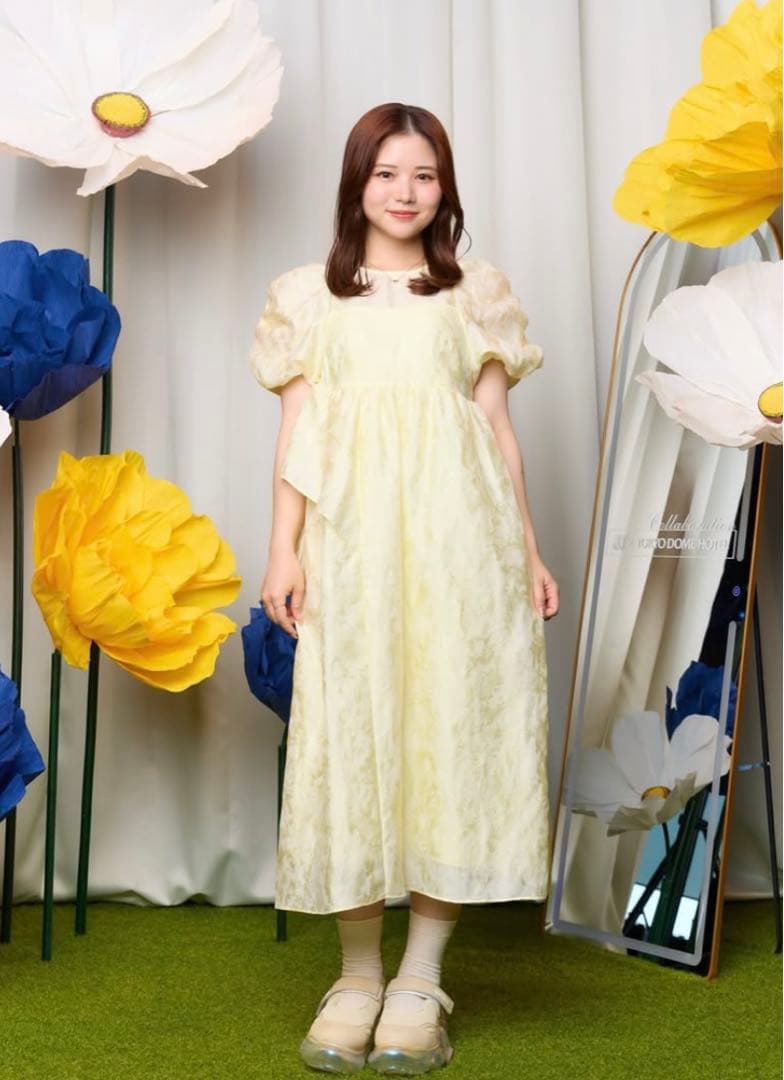 andresed バブルスリーブジャガードドレス