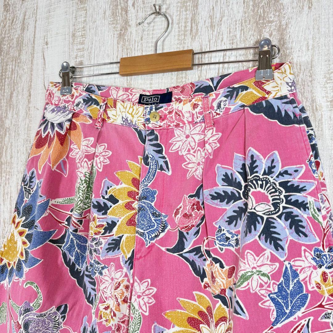 90s ポロバイラルフローレン 花柄 コットン ハーフパンツ ピンク