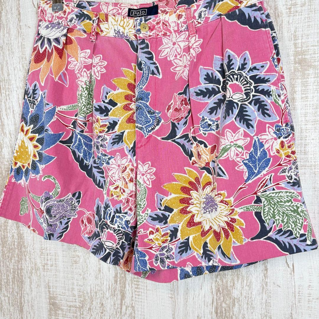 90s ポロバイラルフローレン 花柄 コットン ハーフパンツ ピンク