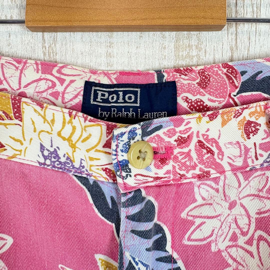 90s ポロバイラルフローレン 花柄 コットン ハーフパンツ ピンク