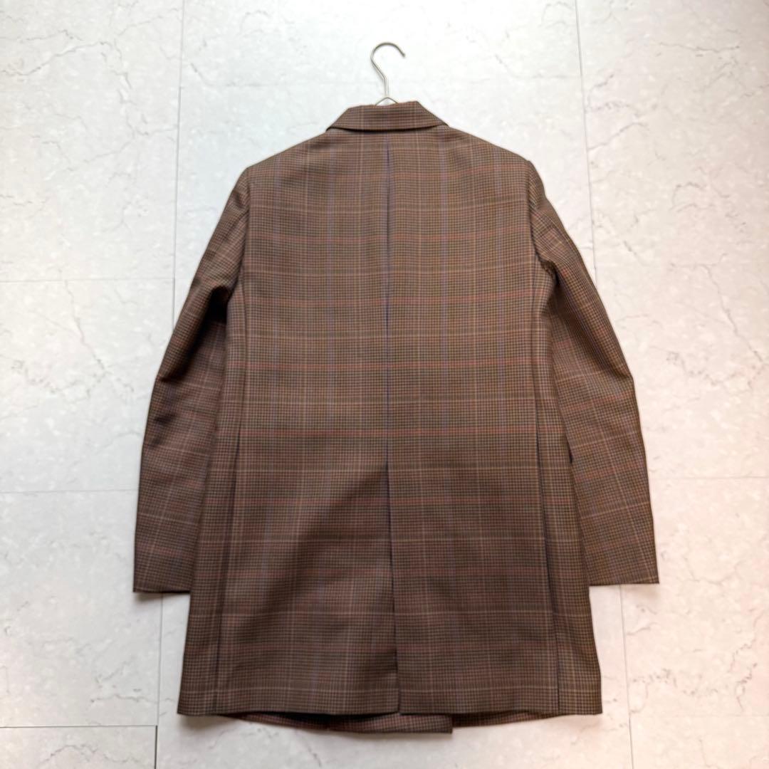 美品 NOBLE チェックピークドロングジャケット 38 ブラウン