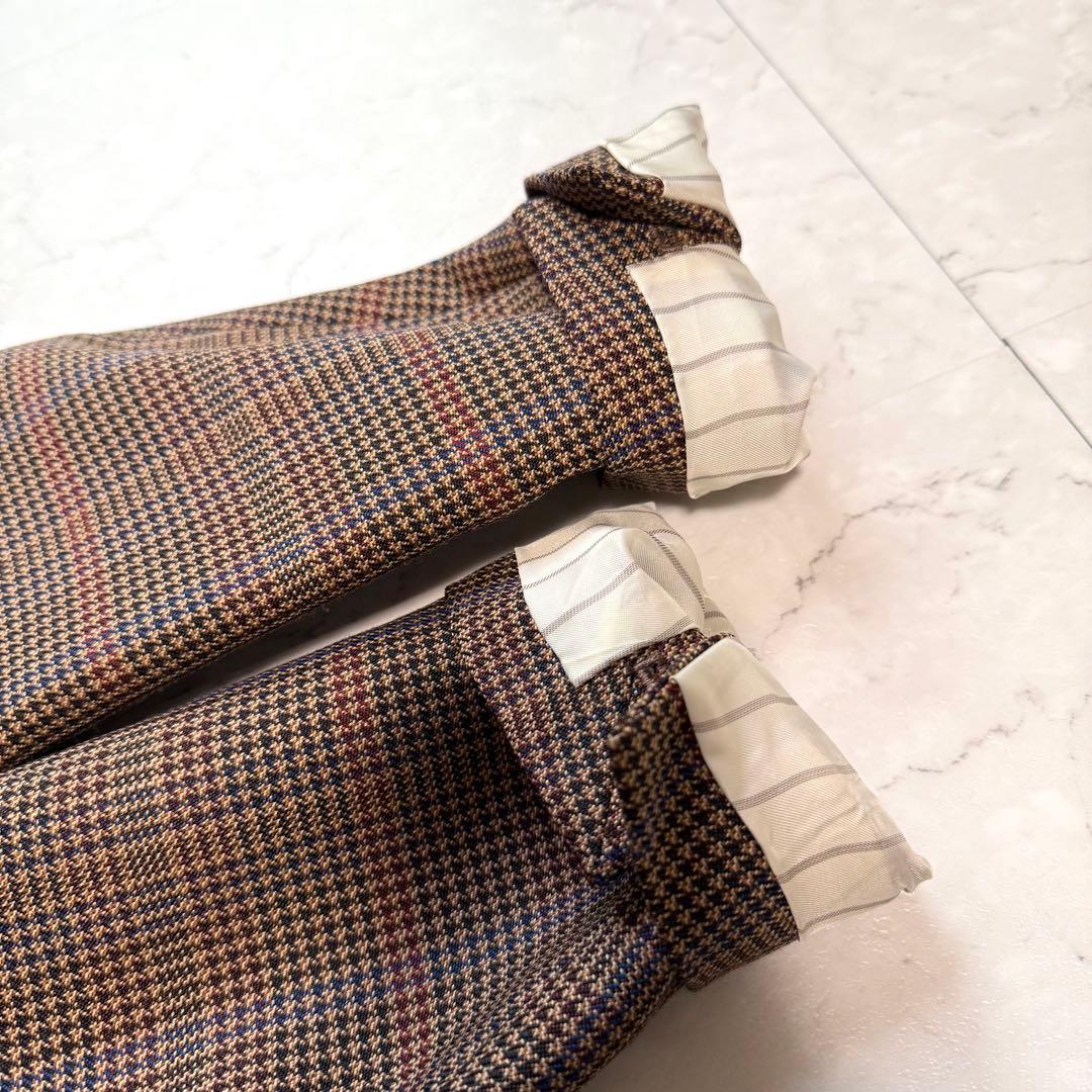 美品 NOBLE チェックピークドロングジャケット 38 ブラウン