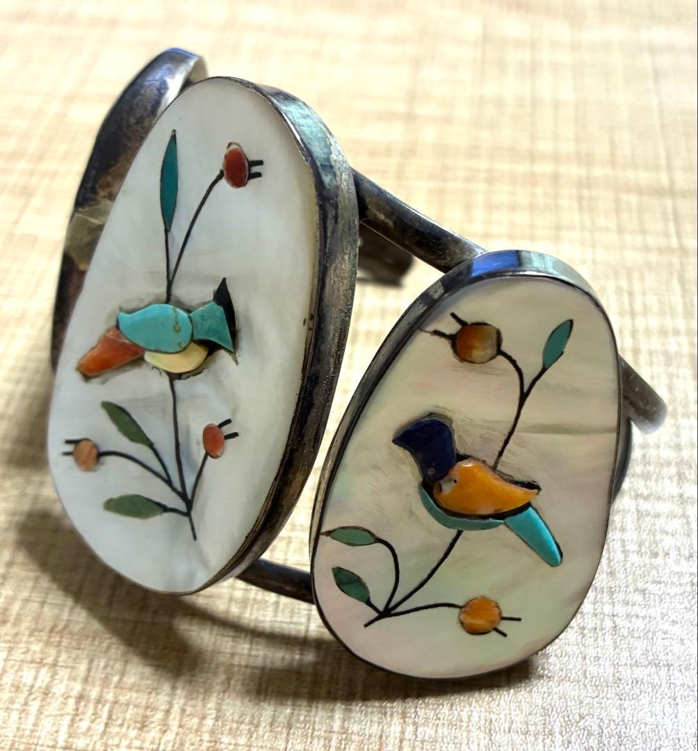 アクセサリー、母貝 鳥 インレイ、バングル