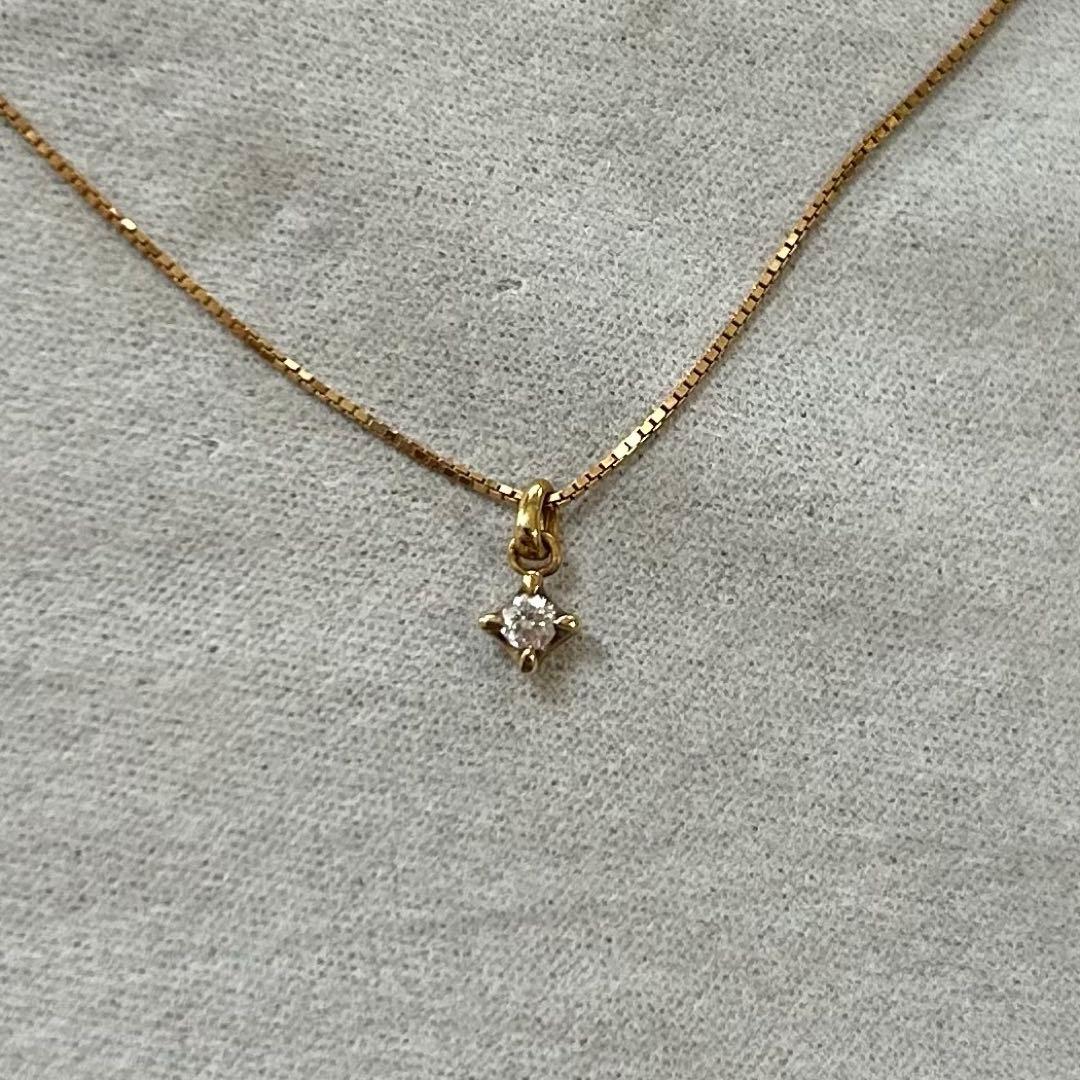 美品　廃盤　agete 一粒ダイヤネックレス　K18Yベネチアンチェーン　深津