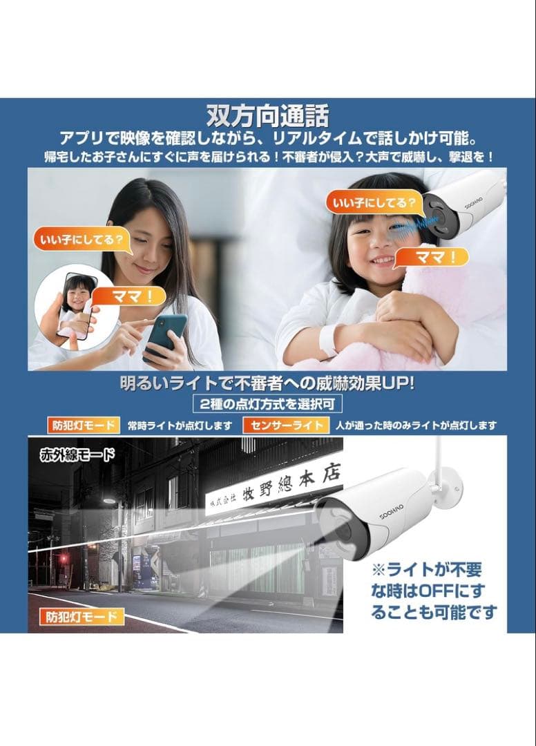 SOOHAO WIFI 防犯カメラ２台 セット モニター付き　容量 2T 人気
