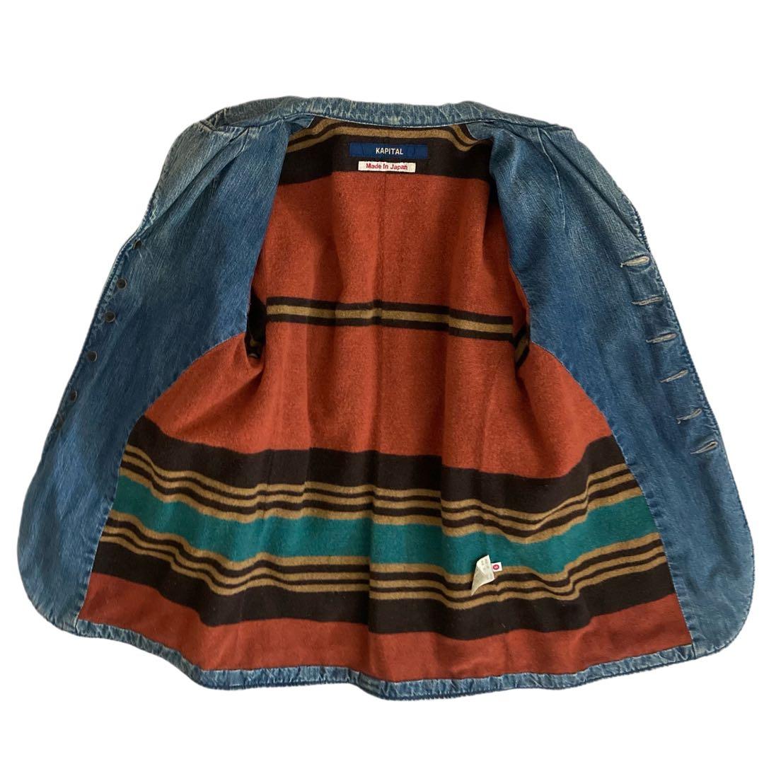 KAPITAL ヴィンテージ加工 裏毛 ストライプ デニム ジャケット