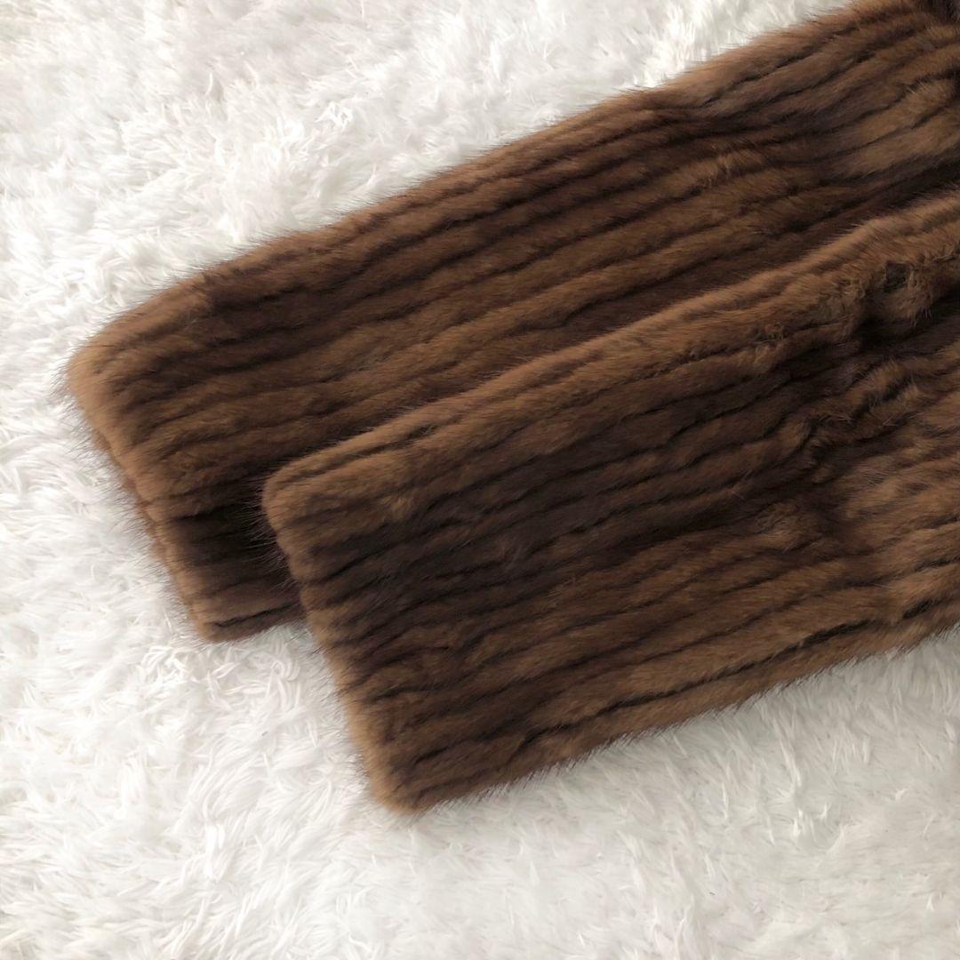 毛皮コート ファーコート リアル ミンク ロング フレア 秋冬 ブラウン M