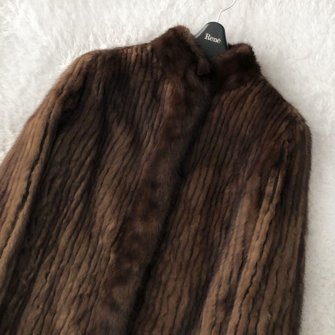 毛皮コート ファーコート リアル ミンク ロング フレア 秋冬 ブラウン M