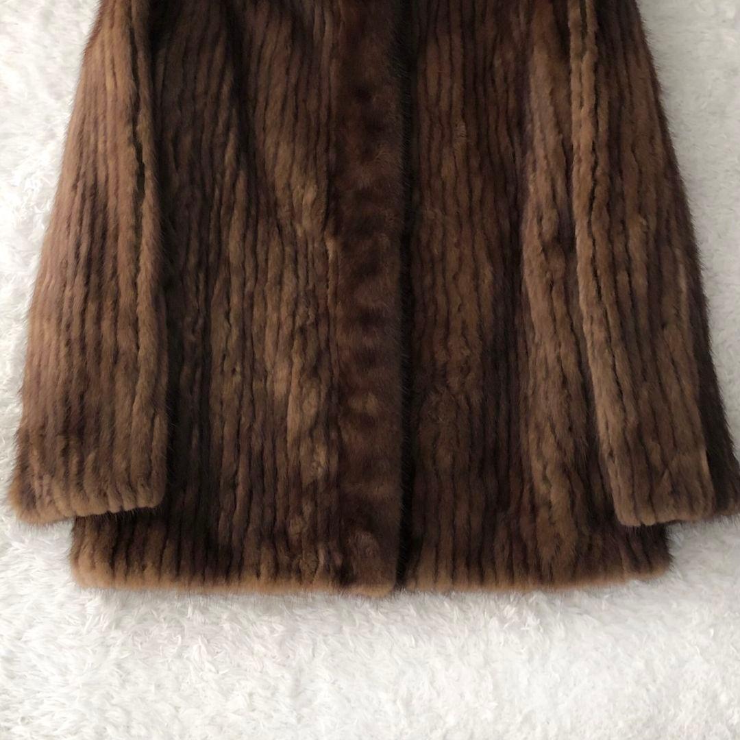 毛皮コート ファーコート リアル ミンク ロング フレア 秋冬 ブラウン M
