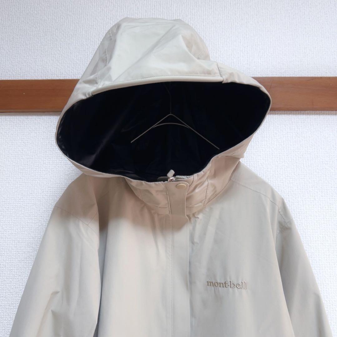 美品　モンベル　mont-bell ランブラーレインコート　アイボリー　収納袋