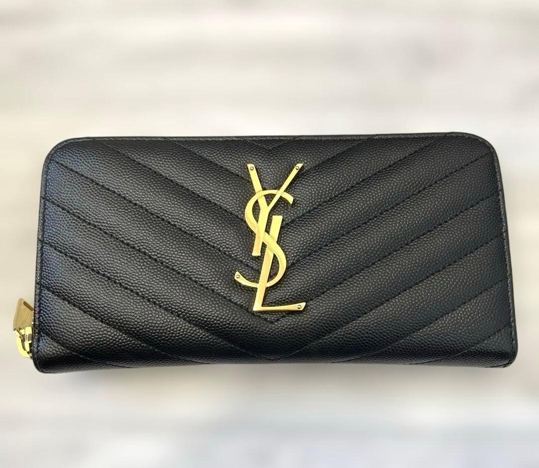 極美品 YSL イブサンローラン ブラック キルティング 長財布