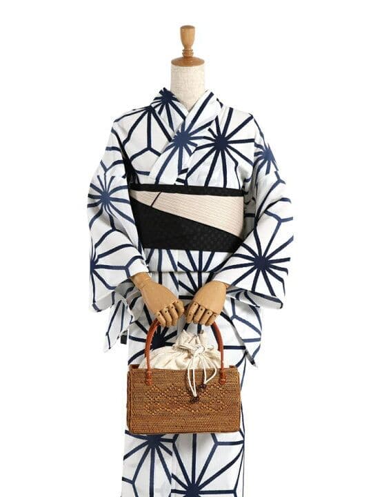 撫松庵　お仕立て上がり浴衣　麻の葉　セオ楊柳　オフシロ　未使用・タグ付き