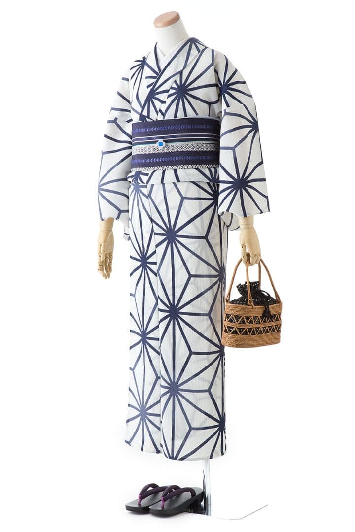 撫松庵　お仕立て上がり浴衣　麻の葉　セオ楊柳　オフシロ　未使用・タグ付き