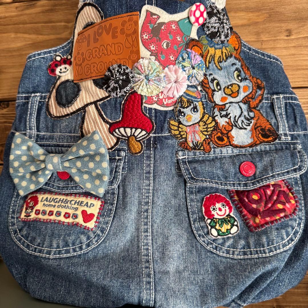 ハンドメイド デニムリメイク バッグ レトロアニマル ヨーヨーキルト 楕円 19