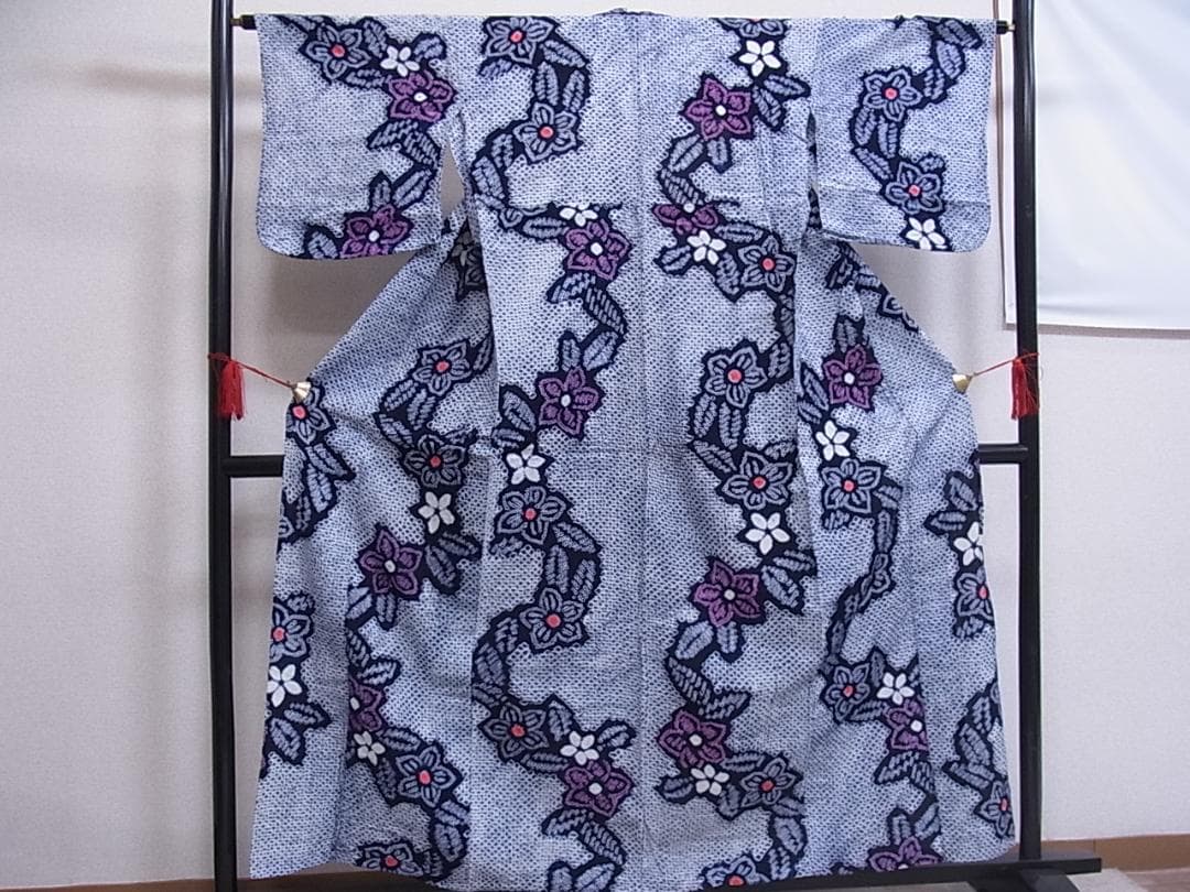 eふれんず◆有松鳴海絞り　夏物　浴衣　草花文　綿◆am1065