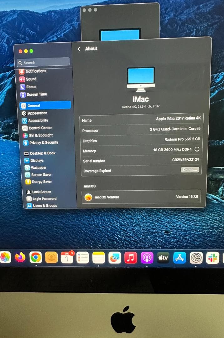 Apple iMac 21.5インチ macOS Ventura 2017