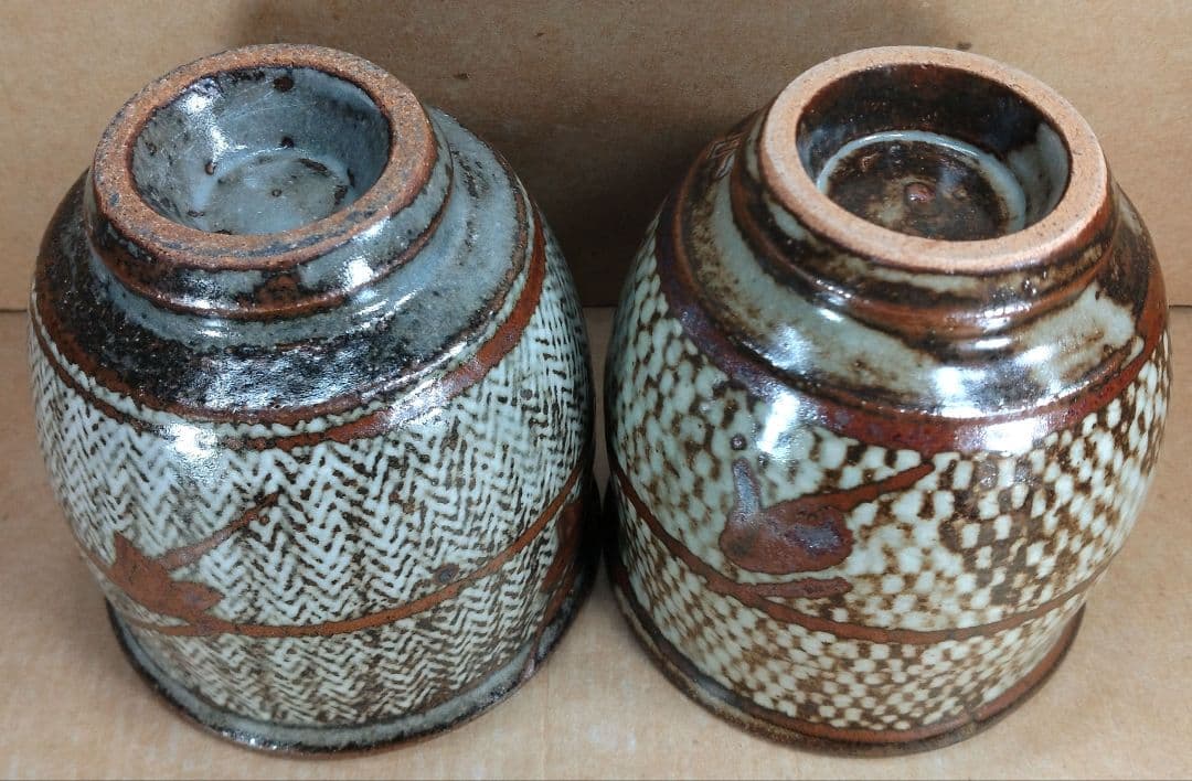 【本物保証】島岡達三 象嵌湯呑 共箱★2セット 栞 人間国宝 未使用品 益子焼