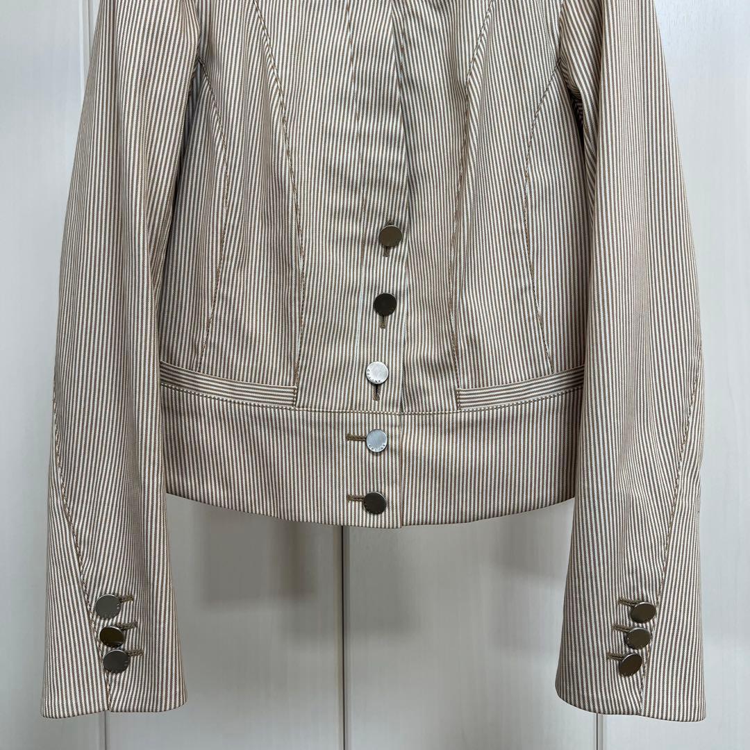 CELINE レイヤードデザイン ストライプノーカラージャケット 40