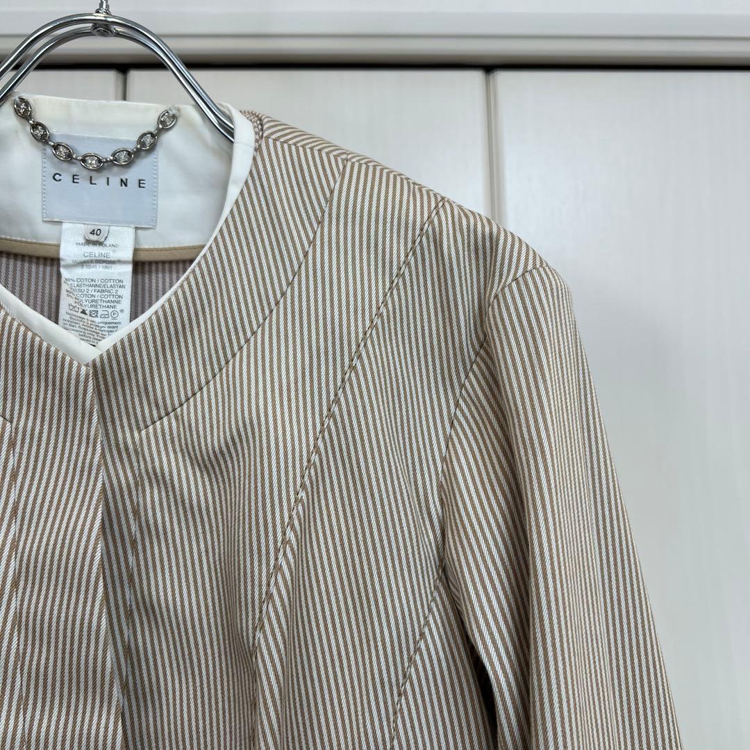 CELINE レイヤードデザイン ストライプノーカラージャケット 40