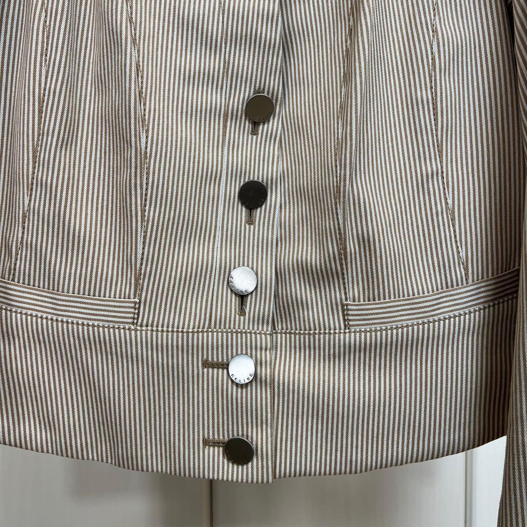 CELINE レイヤードデザイン ストライプノーカラージャケット 40