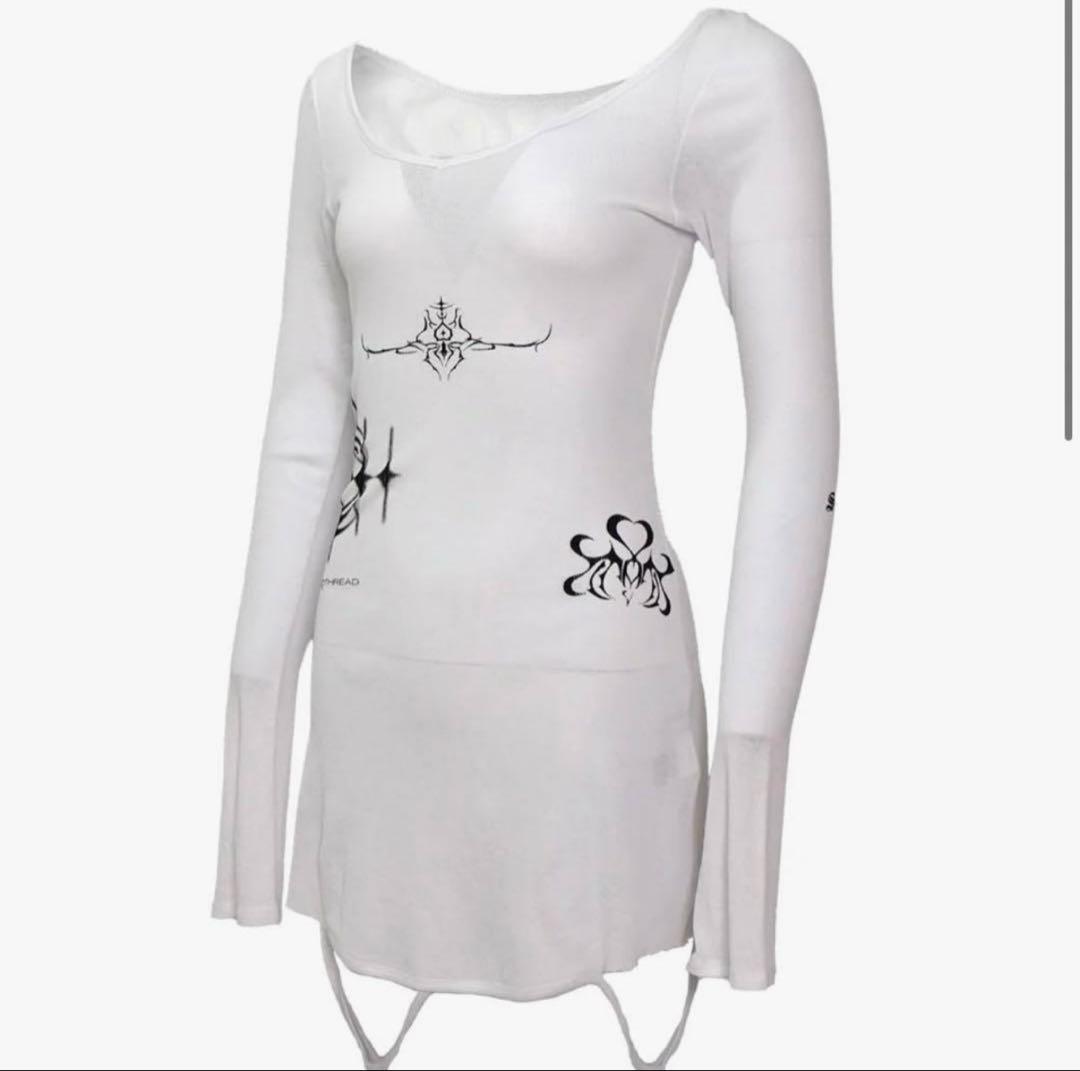 theredthread s stamp tee dress ホワイト