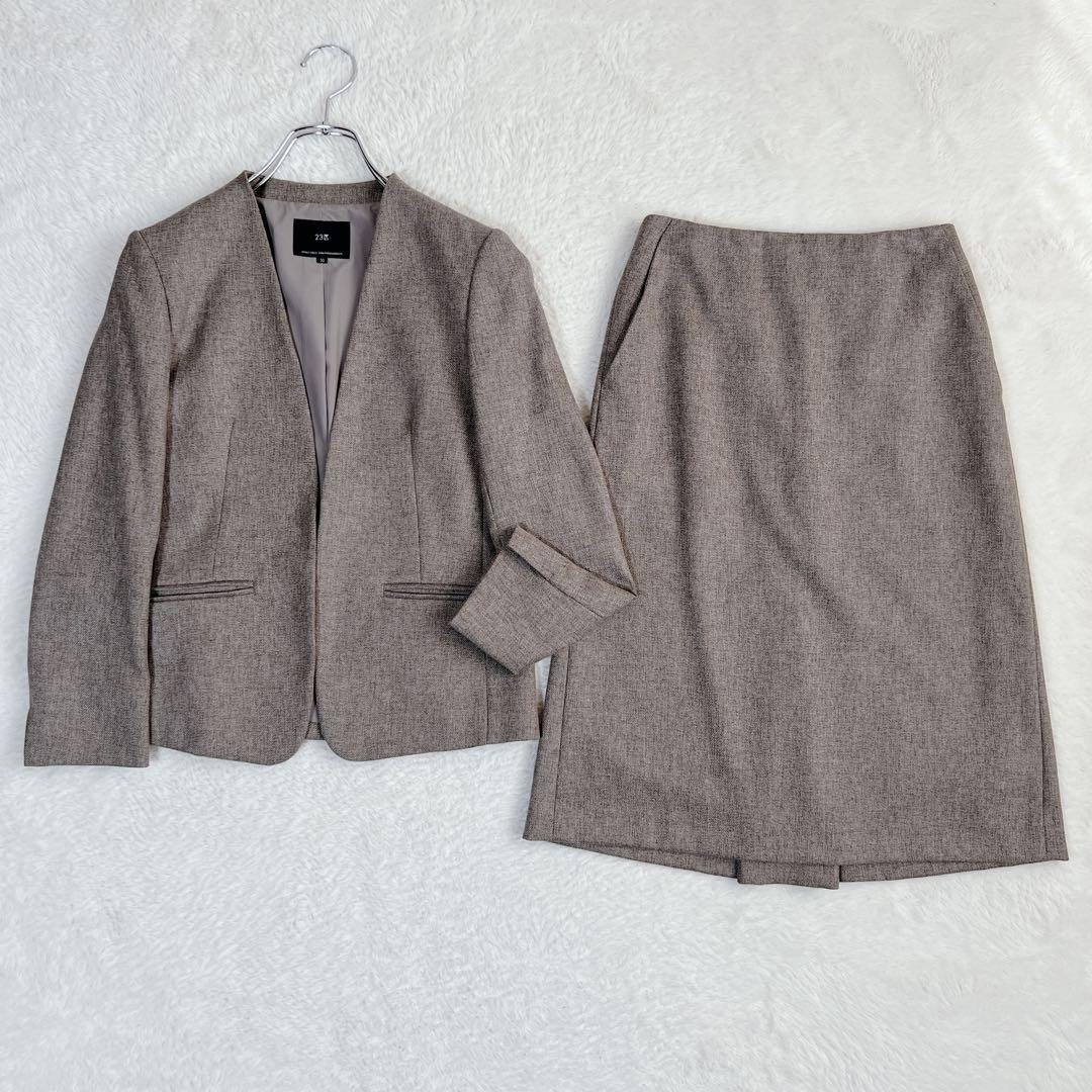 小さいサイズ✨23区 ウールライクカルゼ ノーカラー スカートスーツ 近年モデル