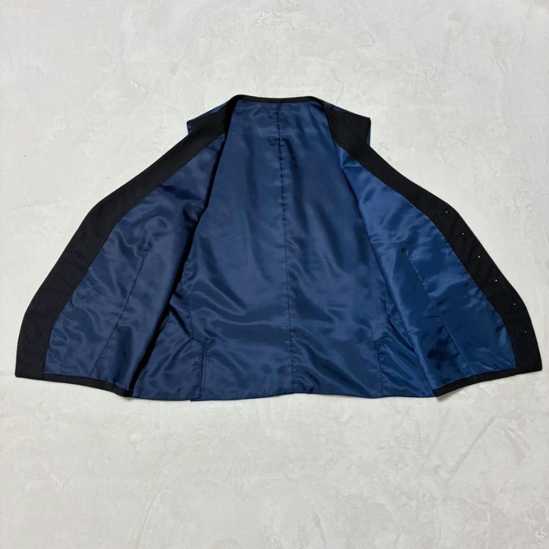 ザスーツカンパニー スリーピーススーツ ストライプ センターベント 裏地派手 黒