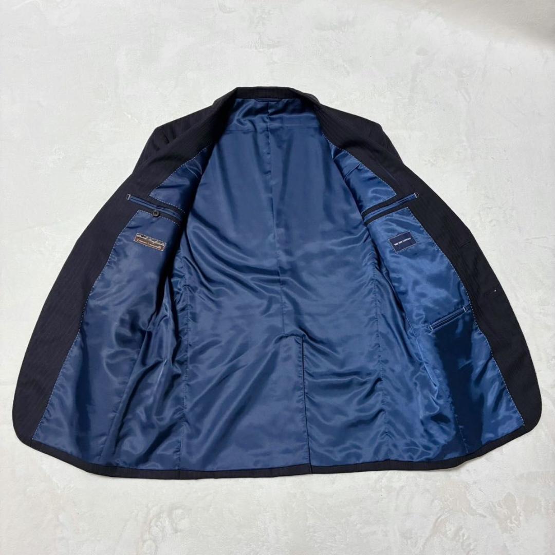 ザスーツカンパニー スリーピーススーツ ストライプ センターベント 裏地派手 黒