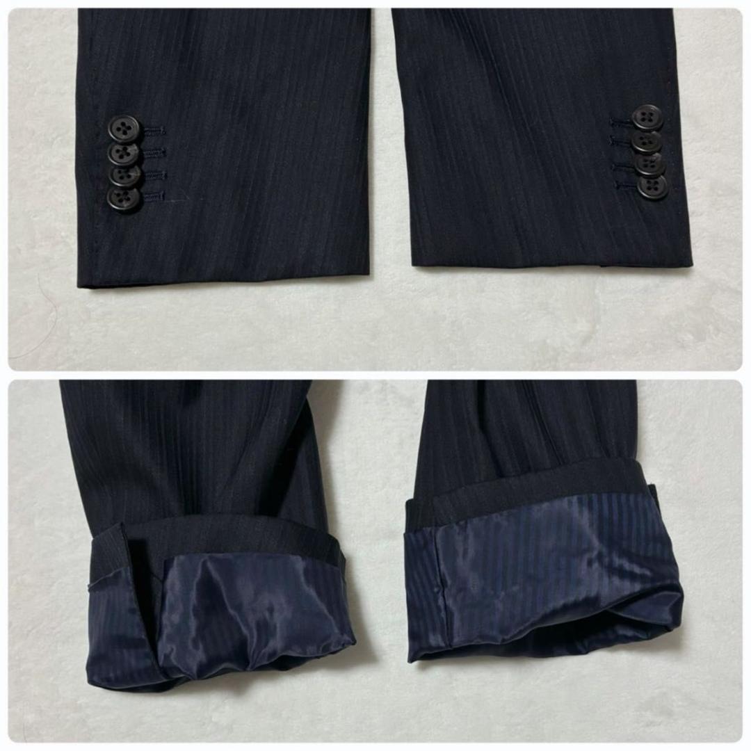 ザスーツカンパニー スリーピーススーツ ストライプ センターベント 裏地派手 黒