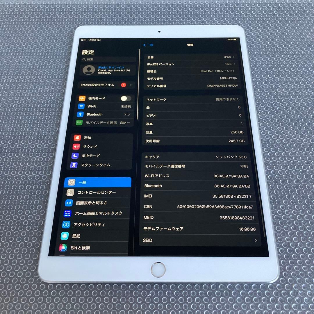 750 外観美品☆iPad Pro 256GB 10.5インチ SIMフリー☆