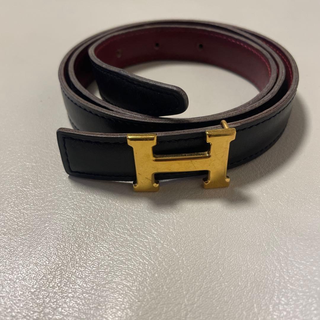 エルメス　H型バックル 黒レザーベルト