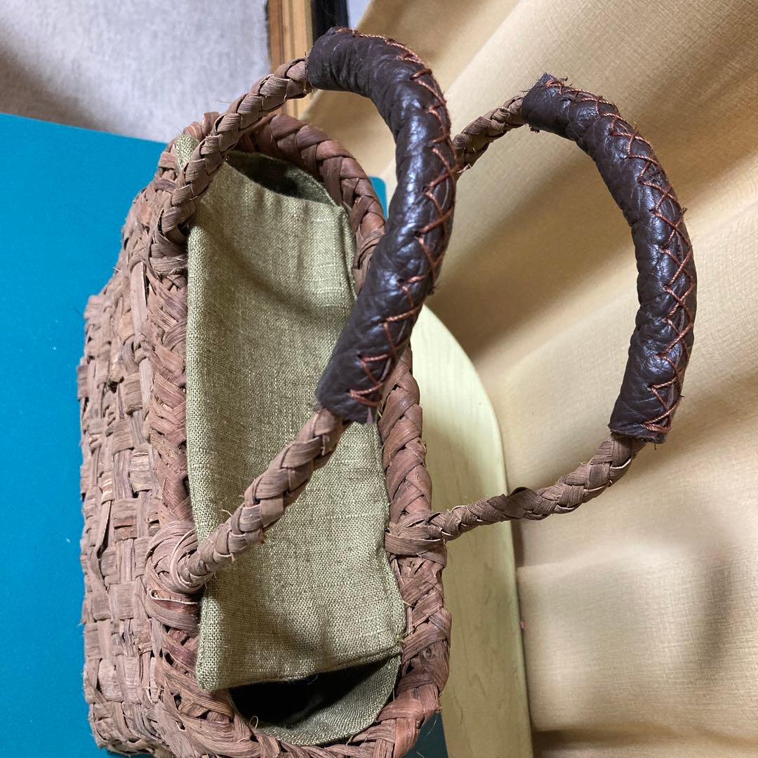 山葡萄カゴバッグ（国産） 持ち手革カバー付き　内布付き　 手作り